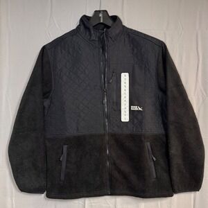 Eddie Bauer Mens Mixed Media Fleece Jacket Black Quilted EB010876 Small NWT